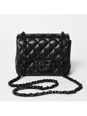 Chanel Mini Quilted 16 So Black S Flap S Chain Shoulder Bag CC Logo Lambskin